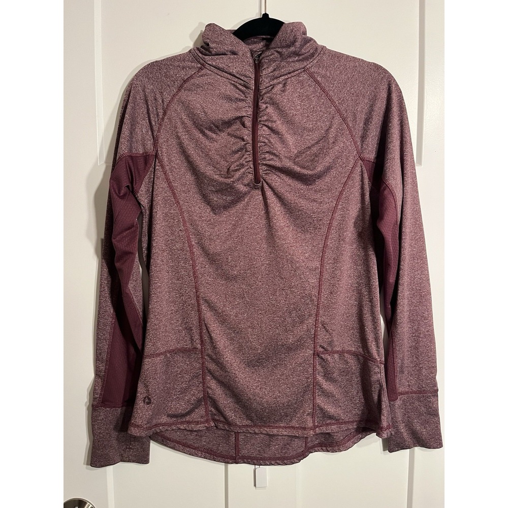 Danskin Now Women's Half Zip Running Pullover Maroon Heather Long Sleeve Large
